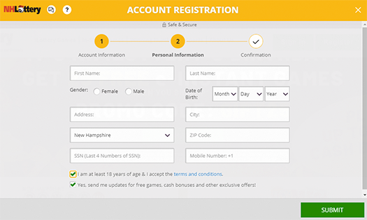 account registration screen: step two