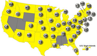 Map showing the states where Mega Millions is played