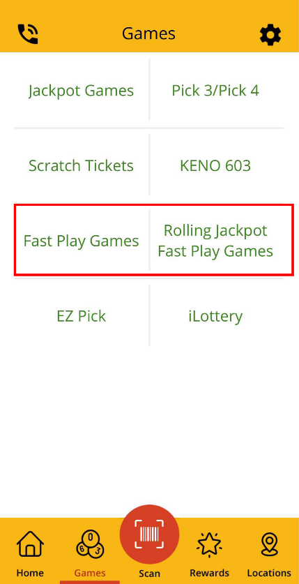 Image showing the game listing screen from the NH Lottery mobile app. The Fast Play section is highlighted.